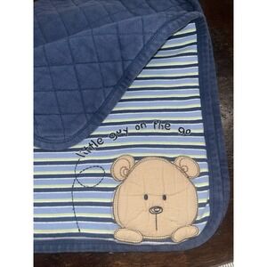 Carter's Little Guy On The Go Blue Green Striped Baby Blanket Bear Quilted Lovey